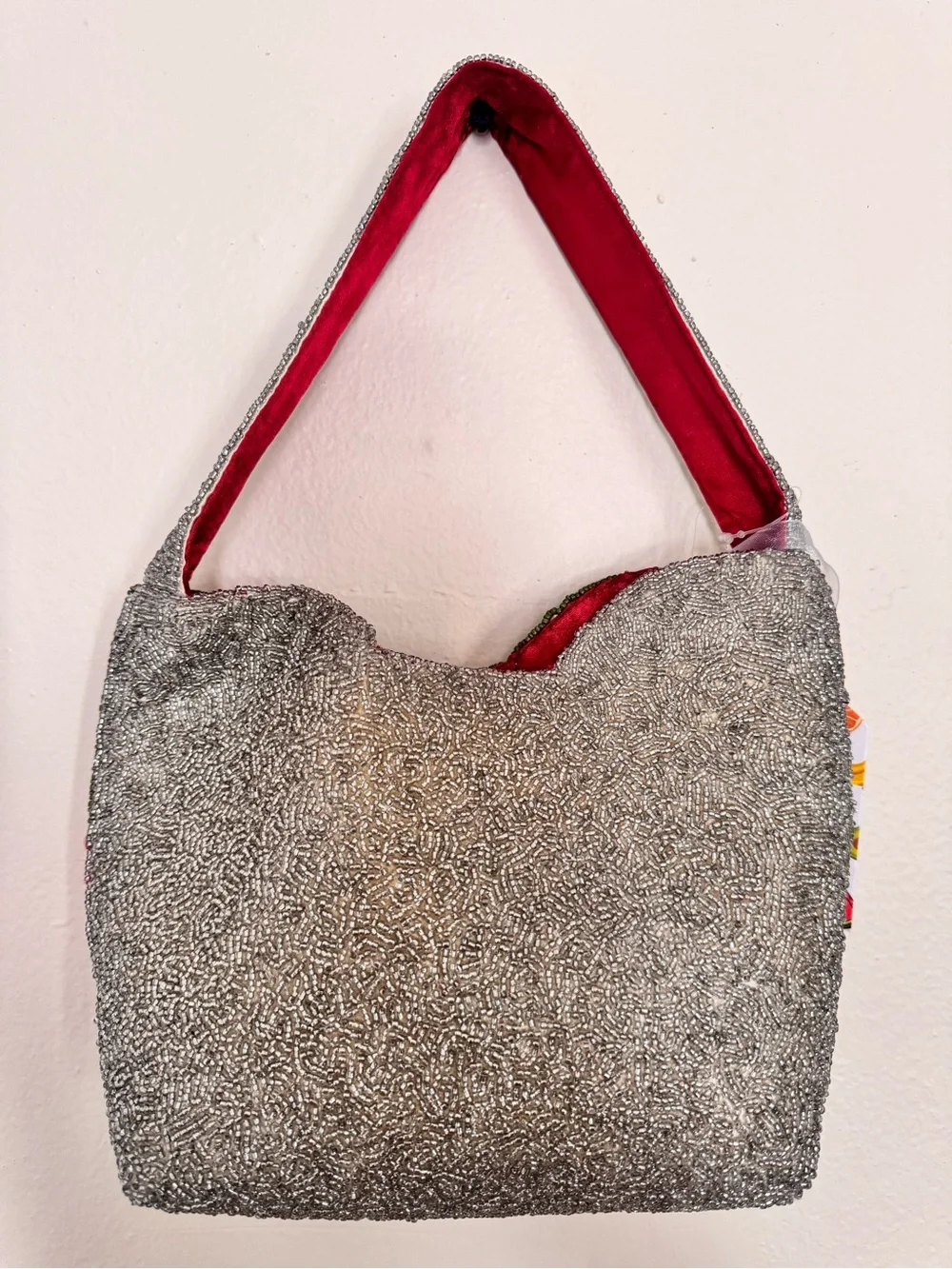 Beaded Red Pomegranate Clutch with Wrist Handle